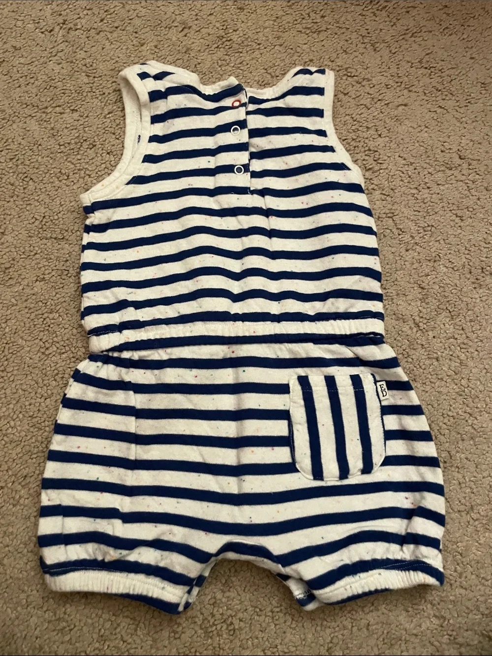 Ellen DeGeneres Navy and White Striped Girls' Romper with Strawberry Patch